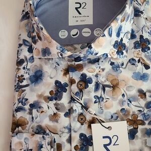 R2 Amsterdam Blue & Brown Floral Button-Down Shirt